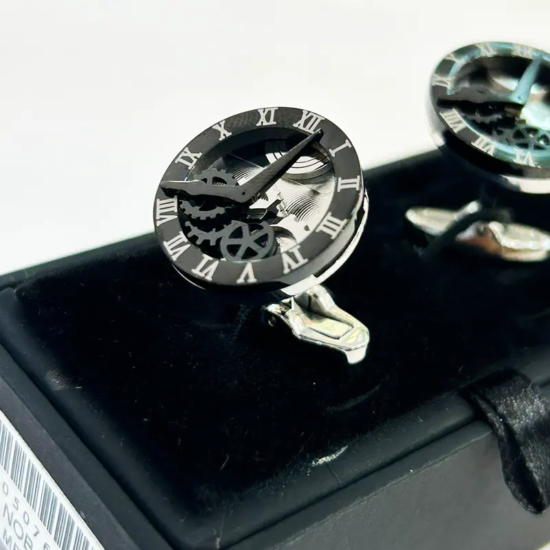 A Pair of Metal Steel Black Watch Look Men's Fashion Cufflinks